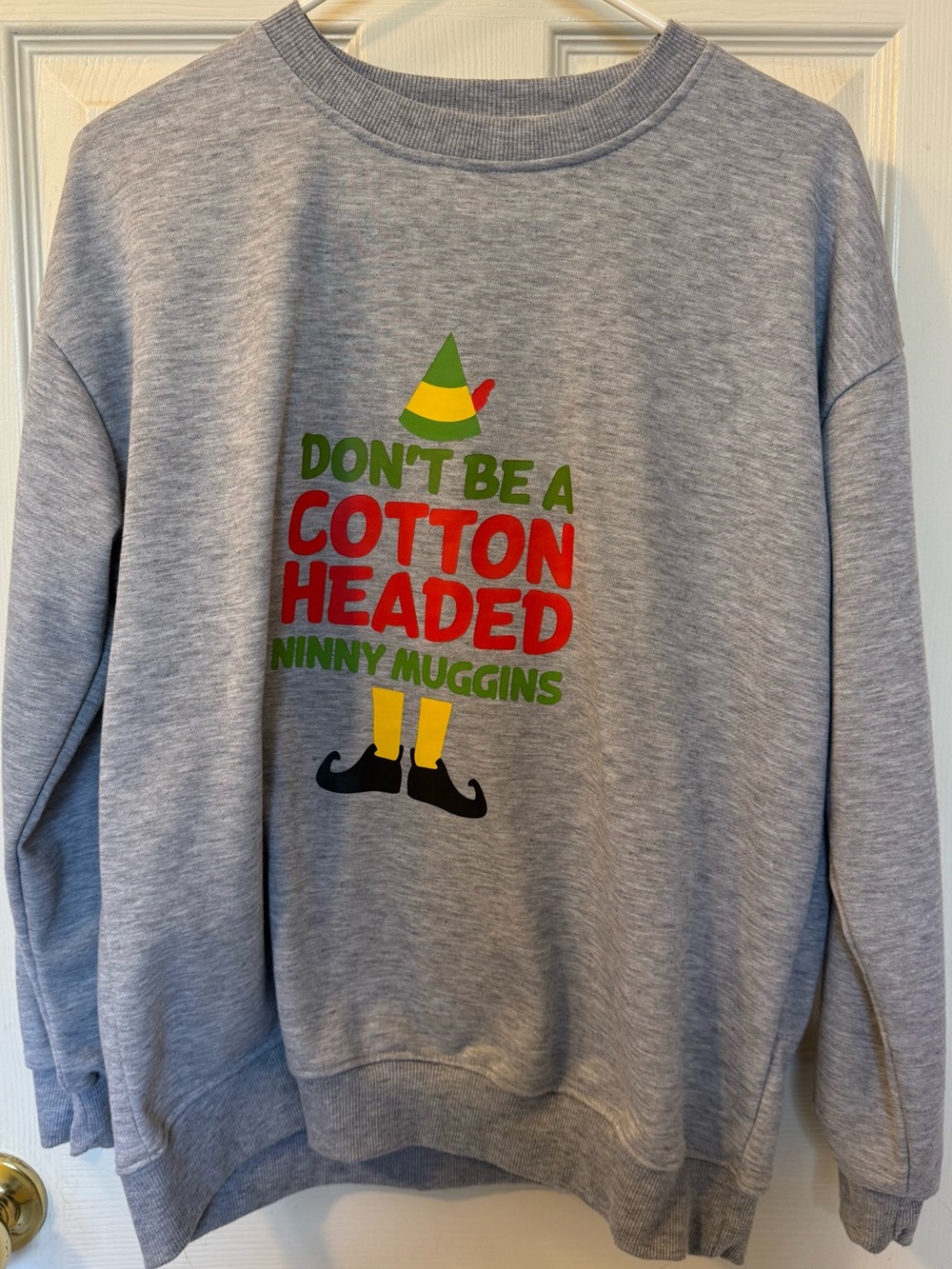Men's Gray Graphic Crewneck Sweatshirt - Elf Print